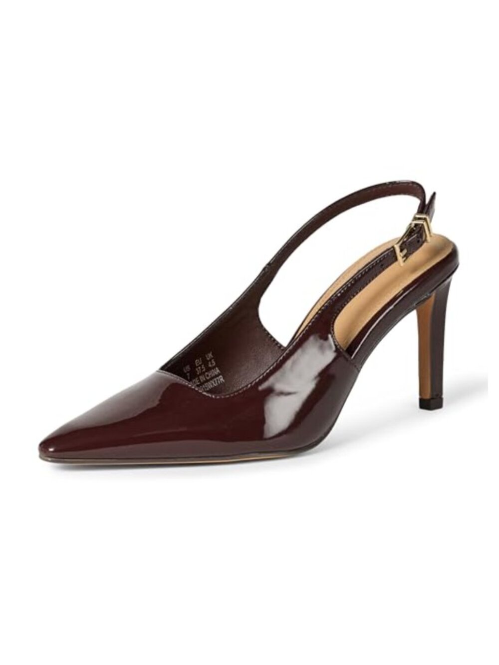 Faux Patent Slingback Heels Pointed Toe Stiletto Ankle Strap